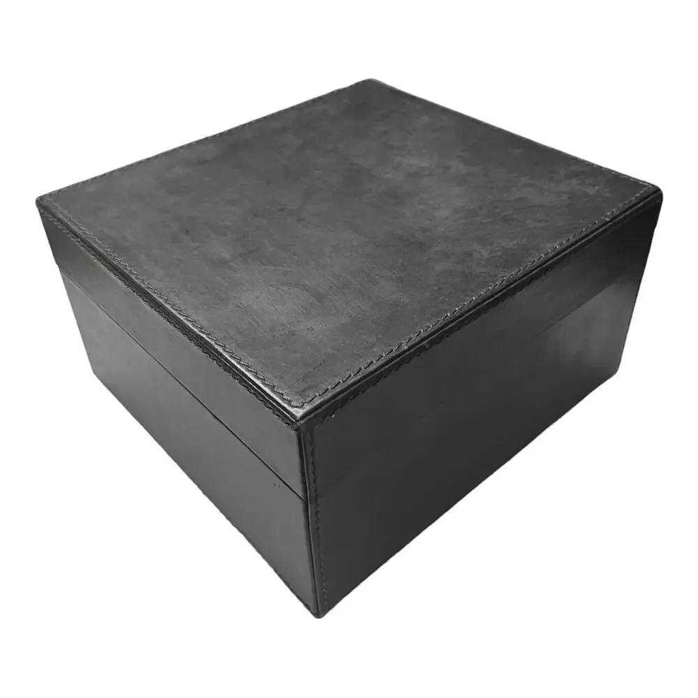 PB Black LEATHER JEWELRY BOX + TRAY Mens Ladies 8” Square Dresser Organizer